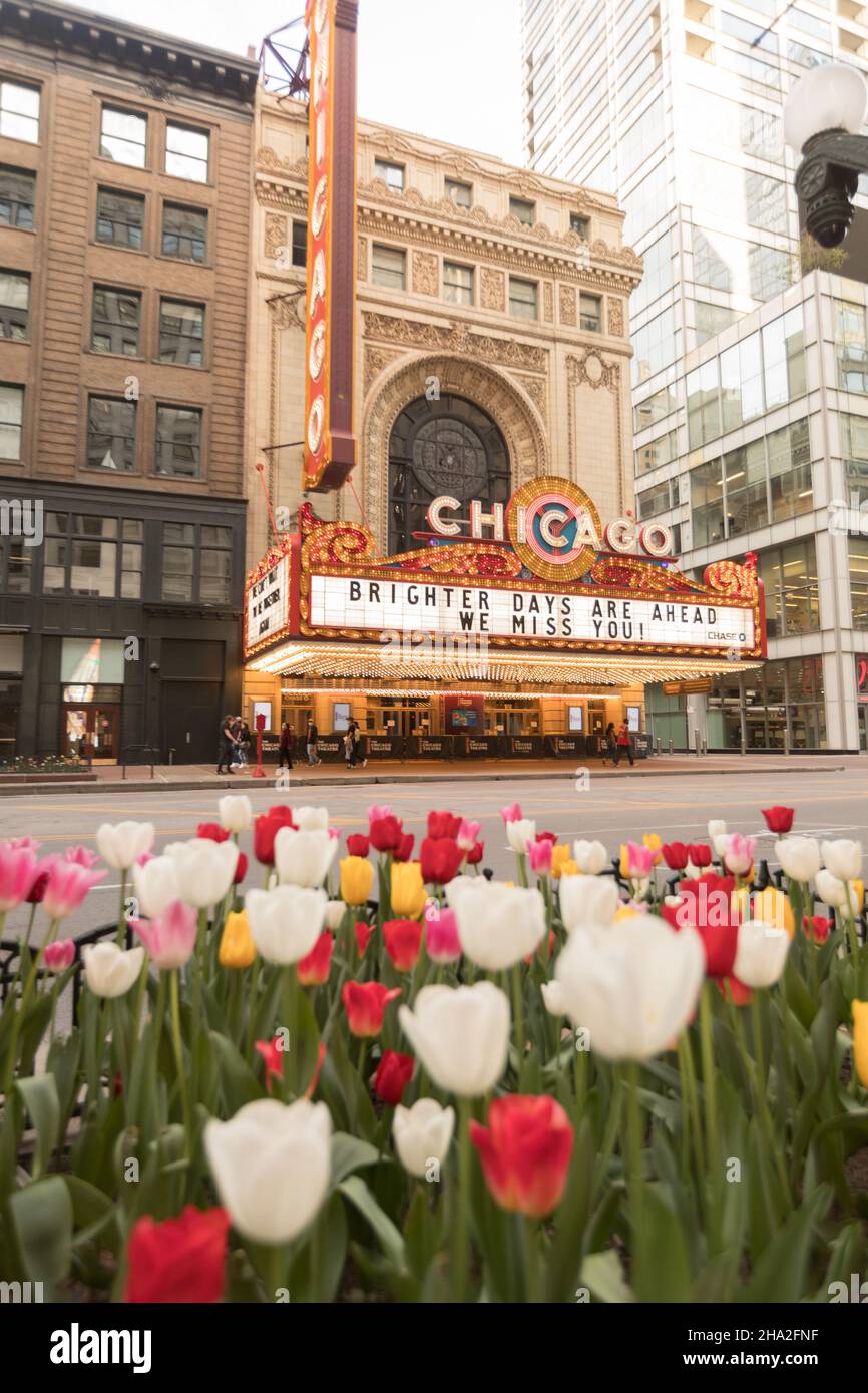 Chicago, Illinois, USA: The Chicago Theater n the Springtime with ...