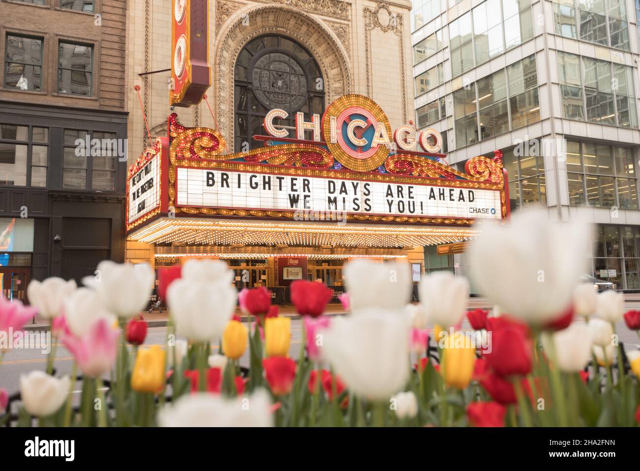 Chicago, Illinois, USA: The Chicago Theater n the Springtime with ...