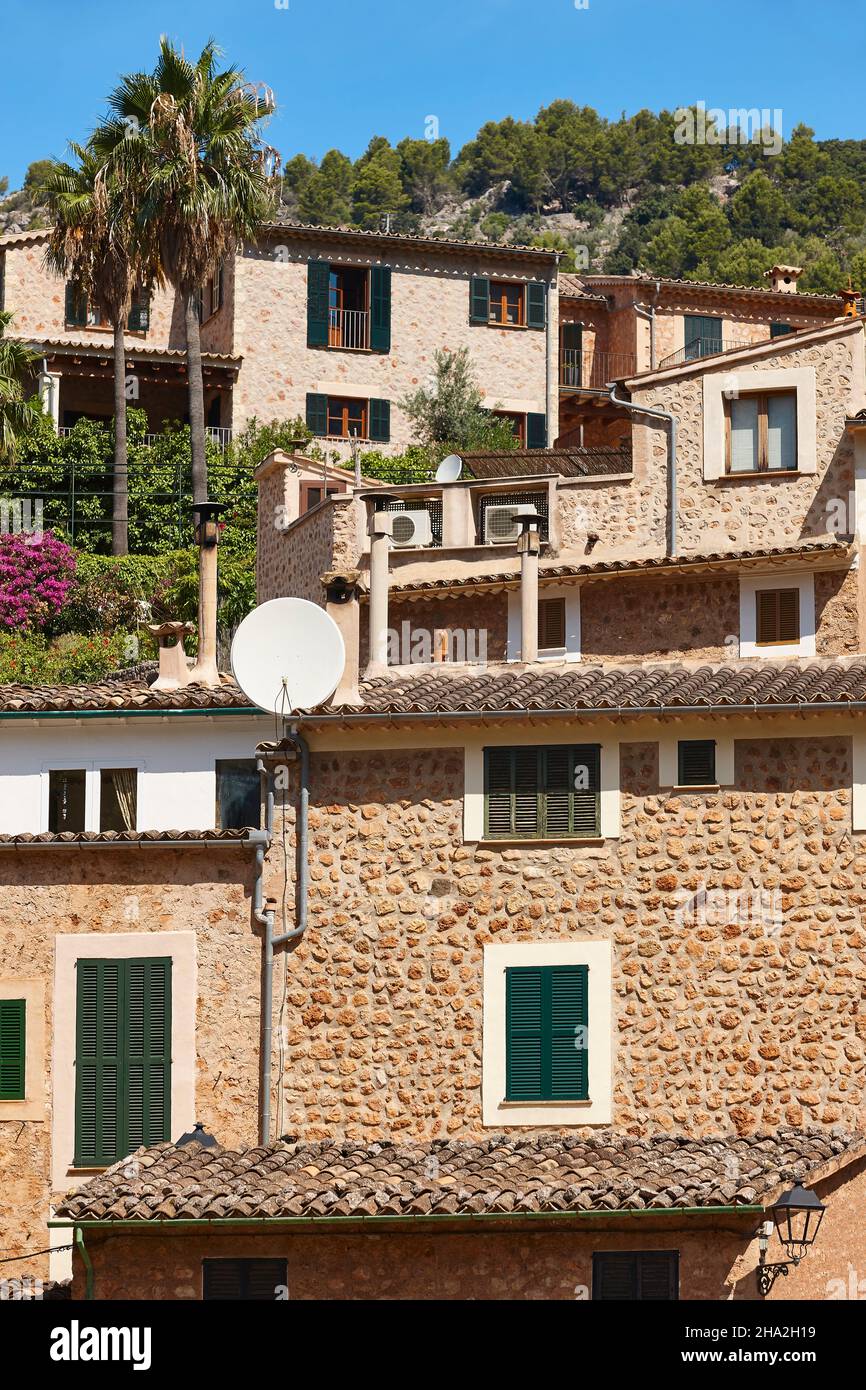 Traditional stone houses in Fornalutx village. Mallorca, Balearic