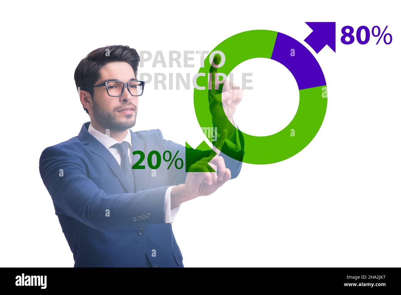 Picture of Businessman in the pareto rule illustration Stock Photo - Alamy