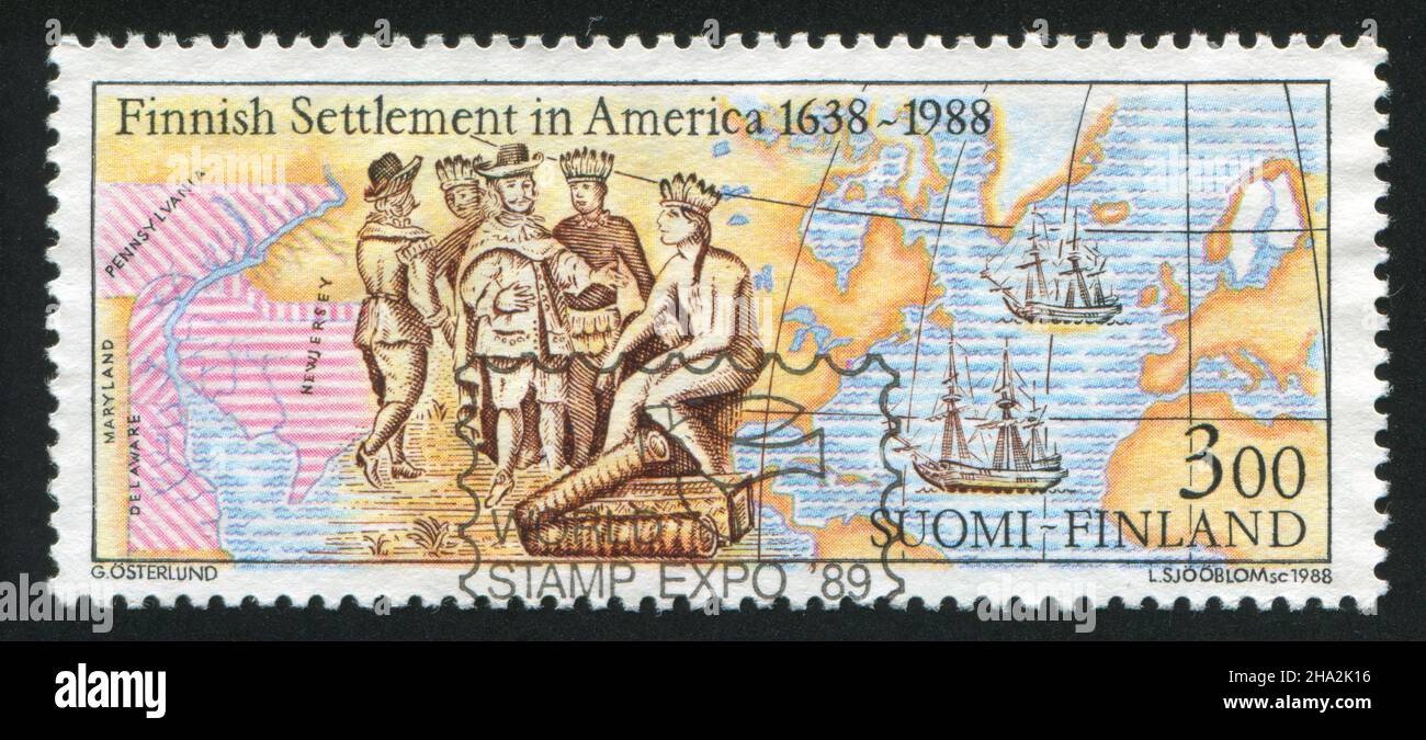 FINLAND CIRCA 1988 stamp printed by Finland, shows Settlement of New