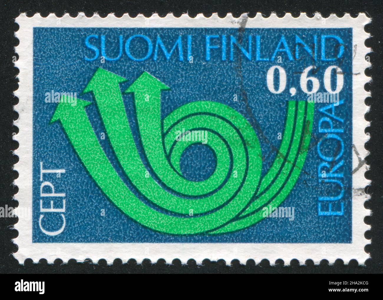 FINLAND - CIRCA 1973: stamp printed by Finland, shows Stylized Posthorn, circa 1973 Stock Photo