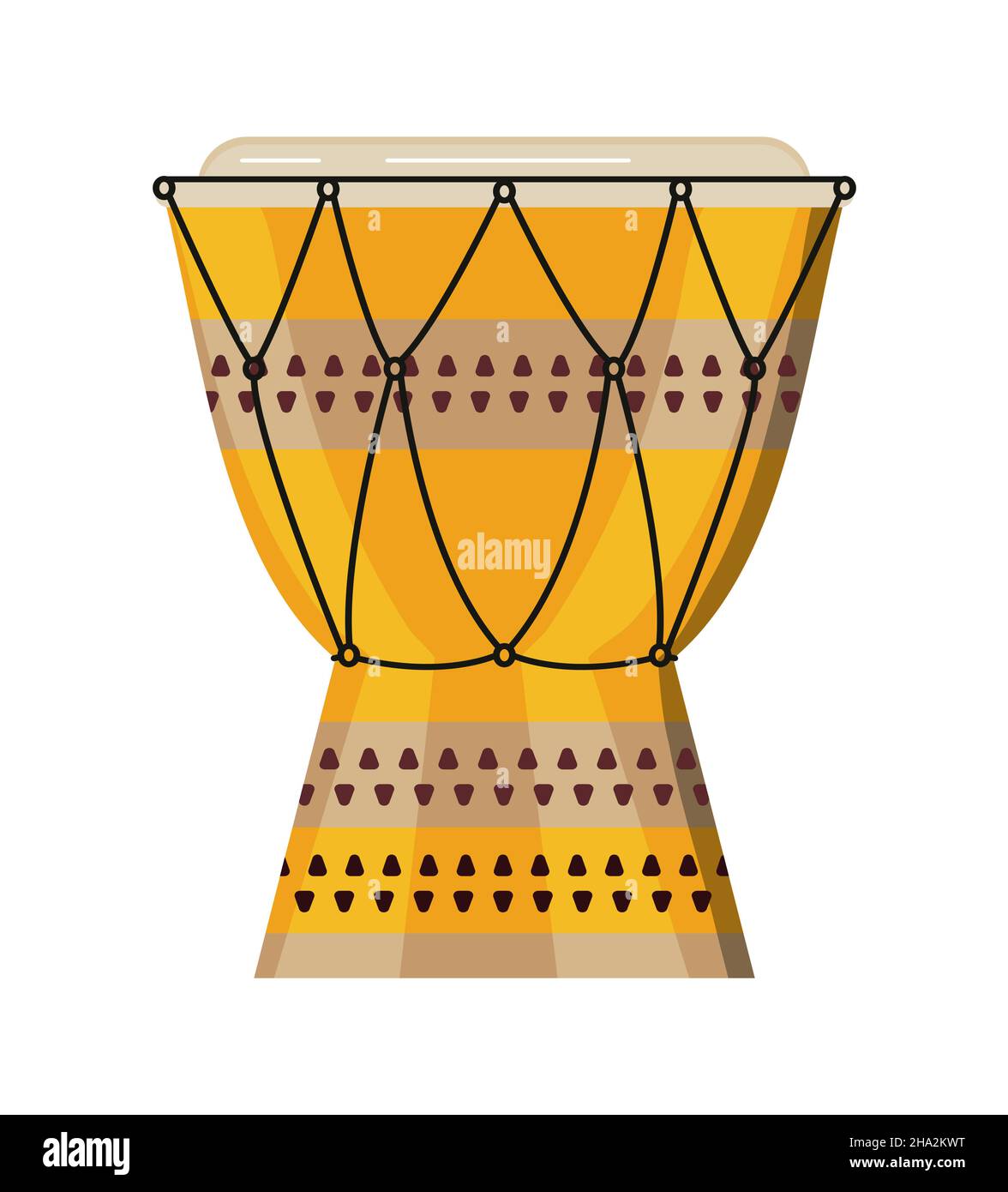 African wooden drum vector isolated on white background. Voodoo rituals in African tribes, shaman mask Stock Vector