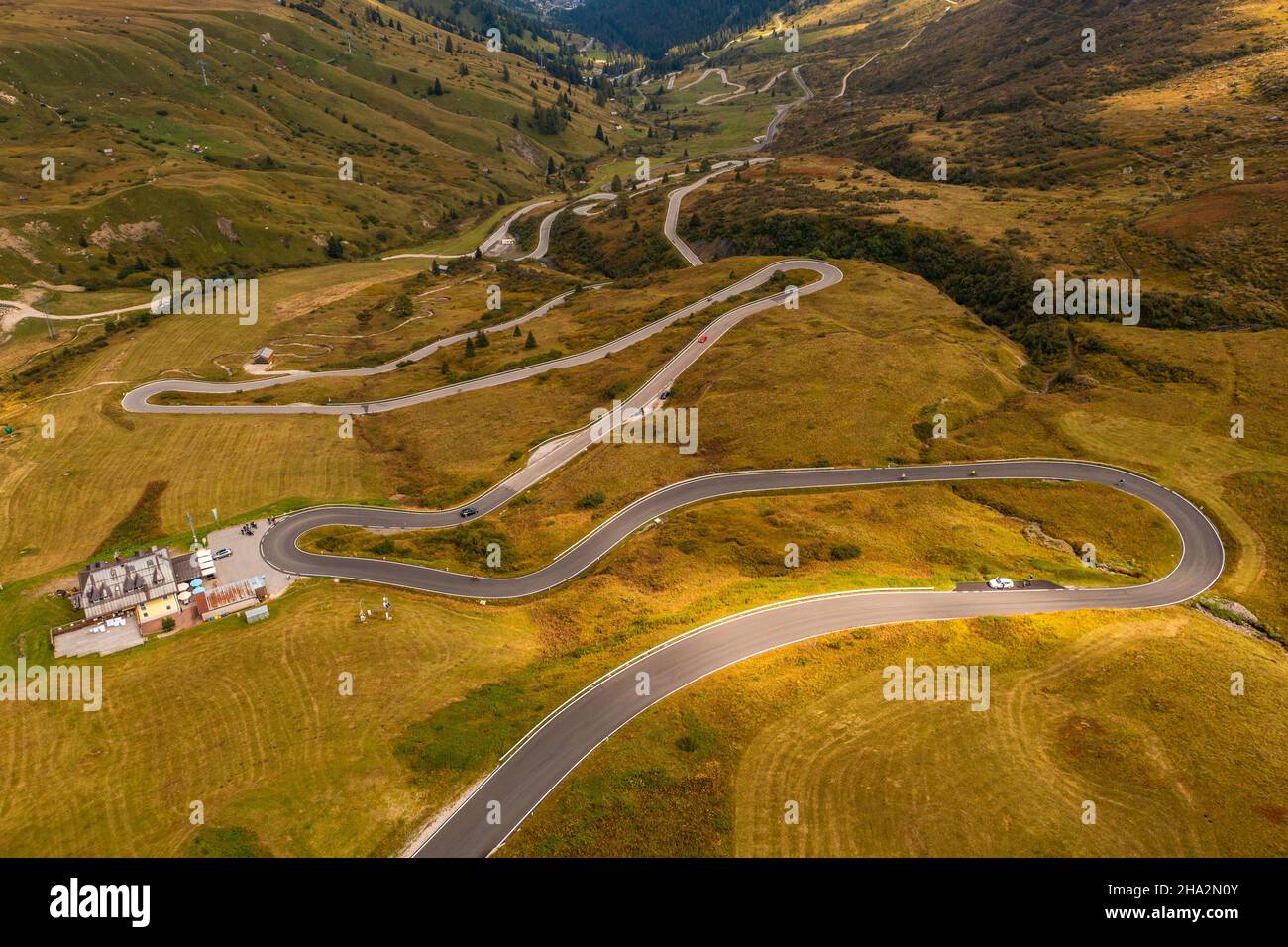 Aerial view of Passo Pordoi in Italy Stock Photo