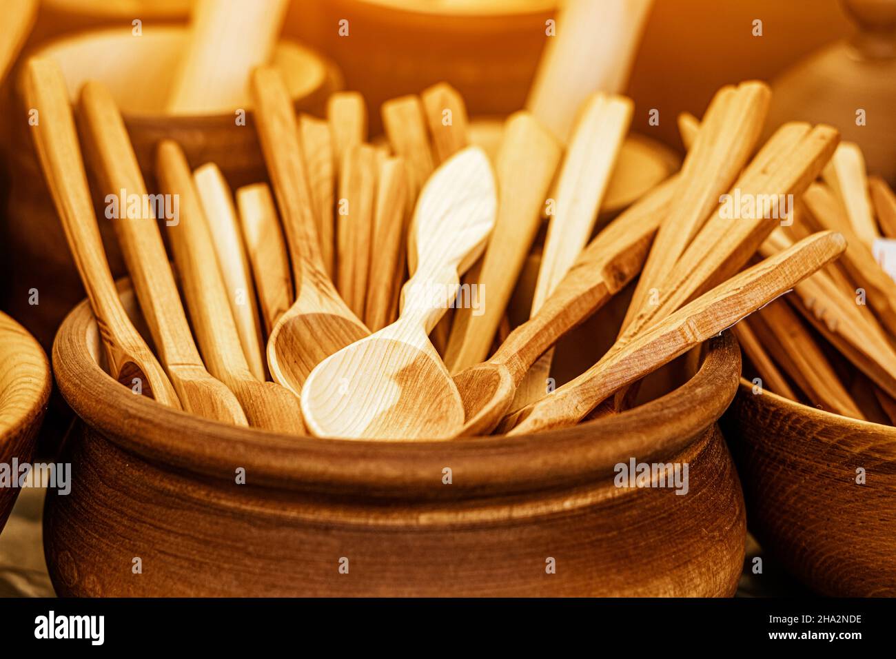 Wooden Spoons for sale at the handmade market. Craftsmanship and
