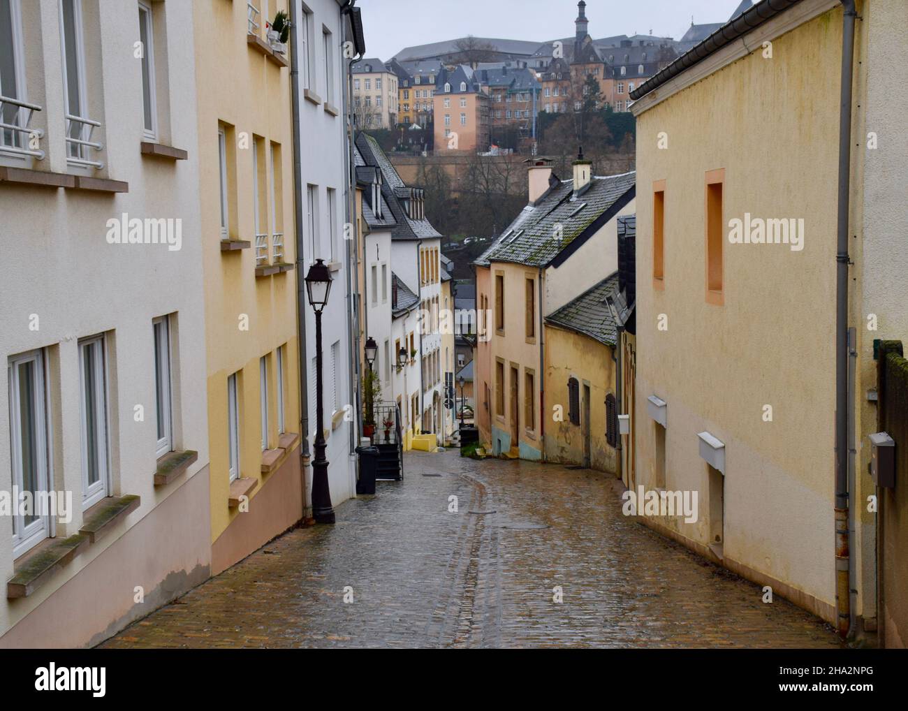 Rainy street in luxembourg Stock Photo