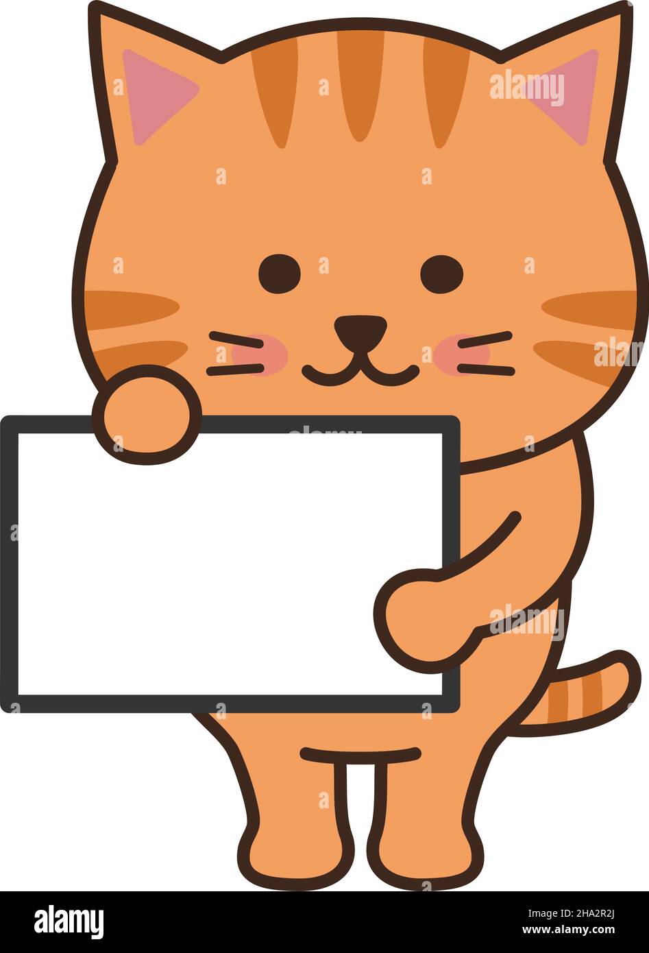 Tabby cat with a blank sign. Vector illustration isolated on a white background. Stock Vector