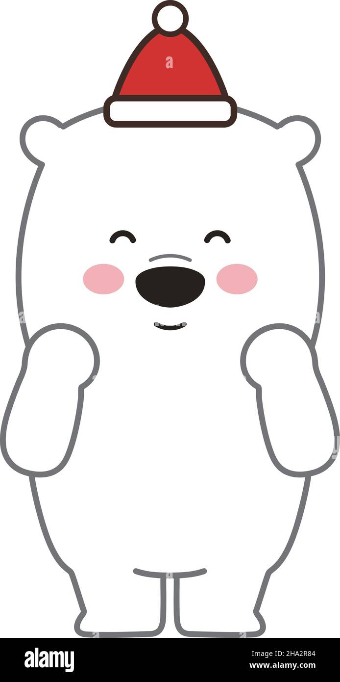 Polar bear wearing a Santa hat happily. Vector illustration isolated on ...