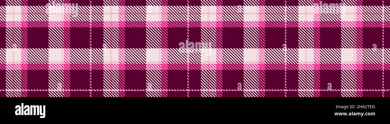 Girly pink seamless plaid vector border. Gingham bright color checker ...