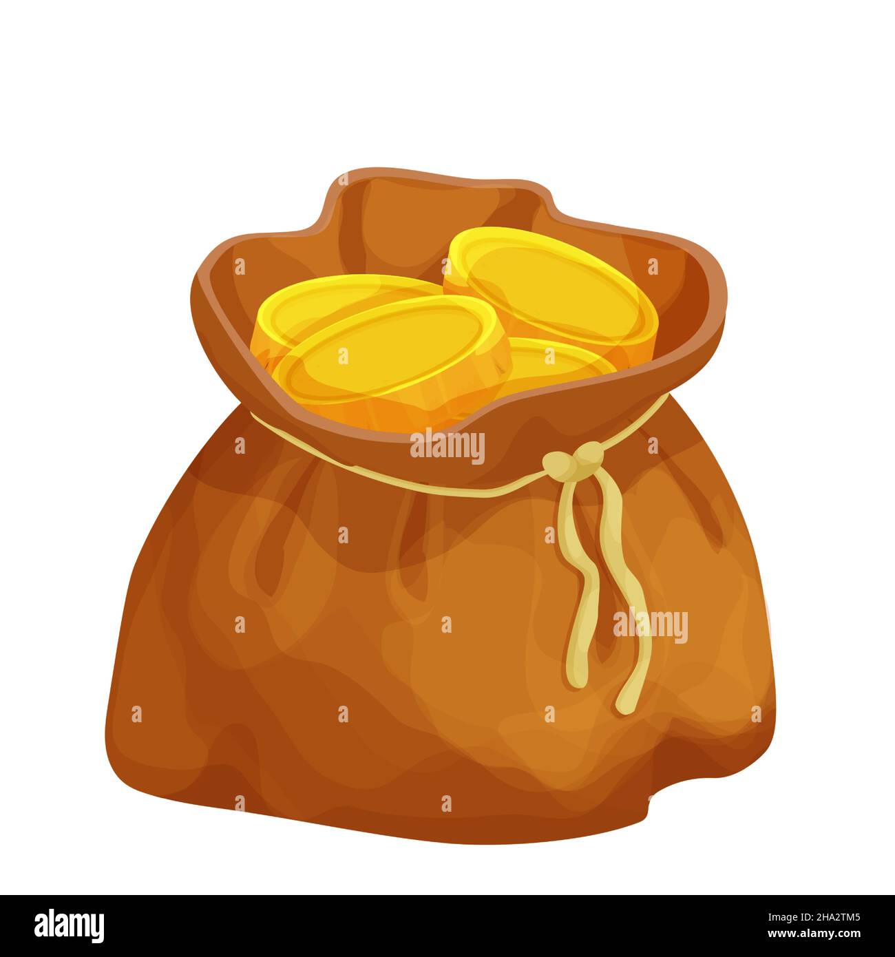 Old bag with golden coins in cartoon style isolated on white background.  Money bag, treasure obgect. Ui icon, asset. Vector illustration Stock  Vector Image & Art - Alamy