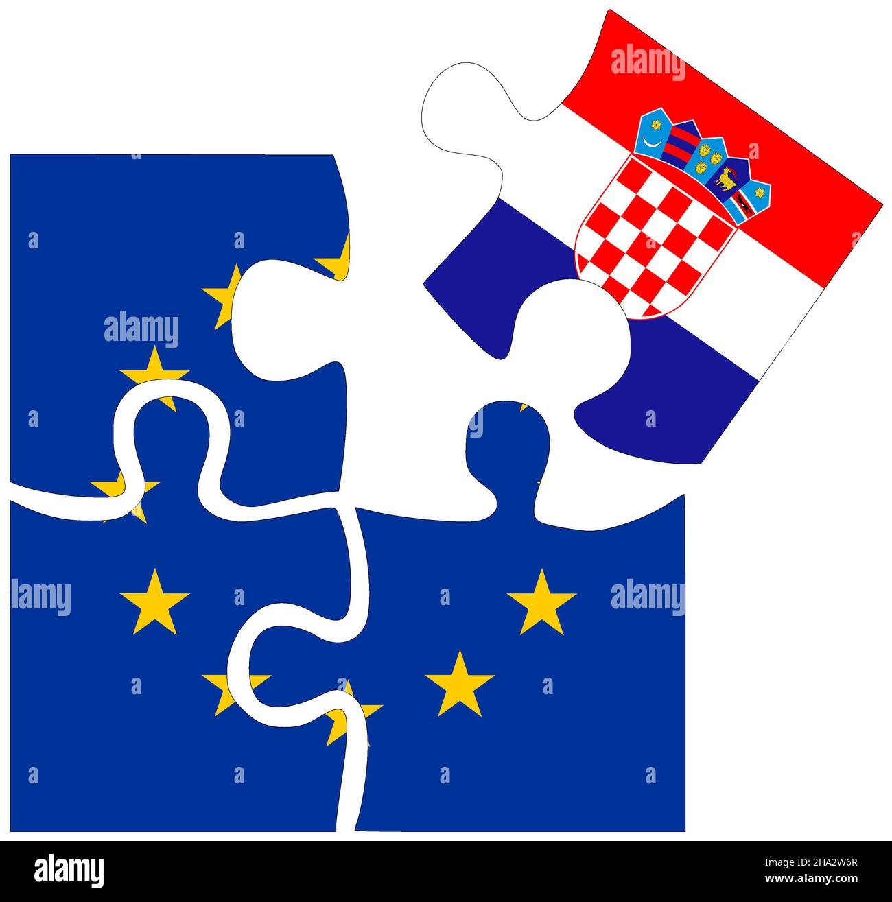 EU - Croatia : puzzle shapes with flags, symbol of agreement or friendship Stock Photo
