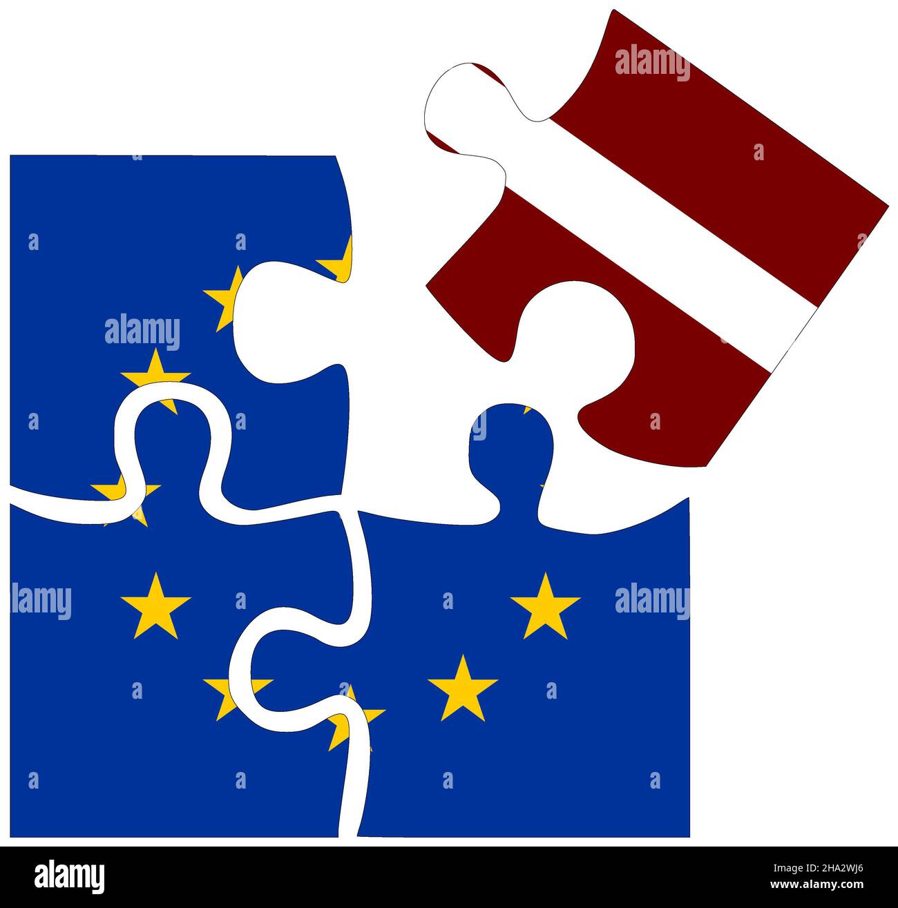 EU - Latvia : puzzle shapes with flags, symbol of agreement or friendship Stock Photo