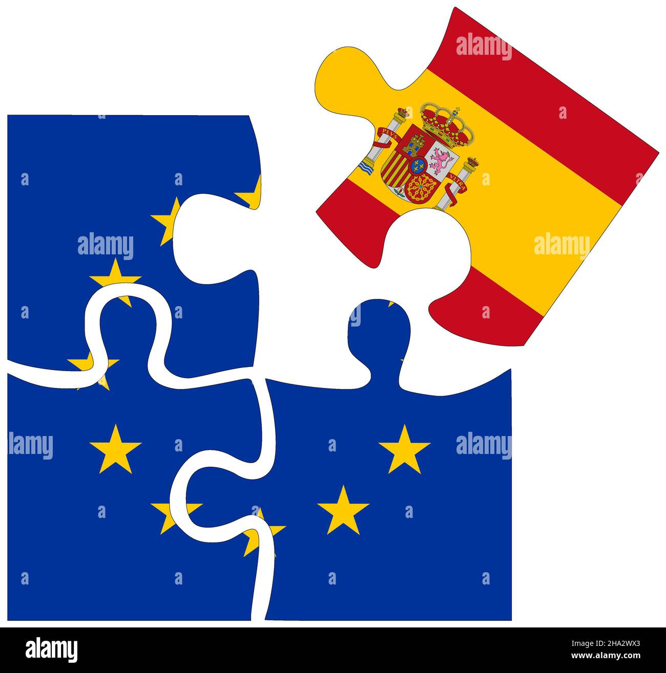 EU - Spain : puzzle shapes with flags, symbol of agreement or friendship Stock Photo