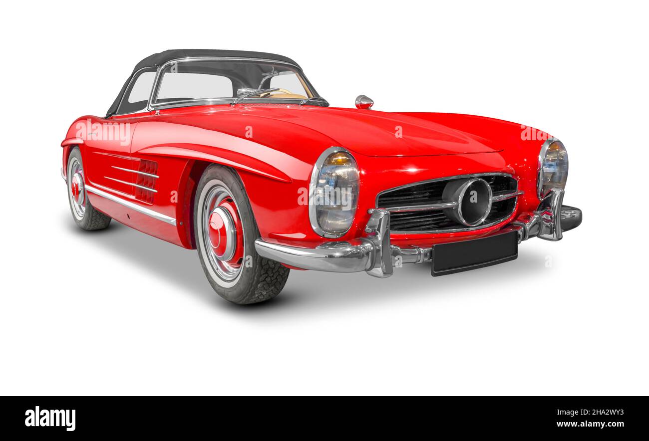 Red Roadster antique car in white back with shadow Stock Photo