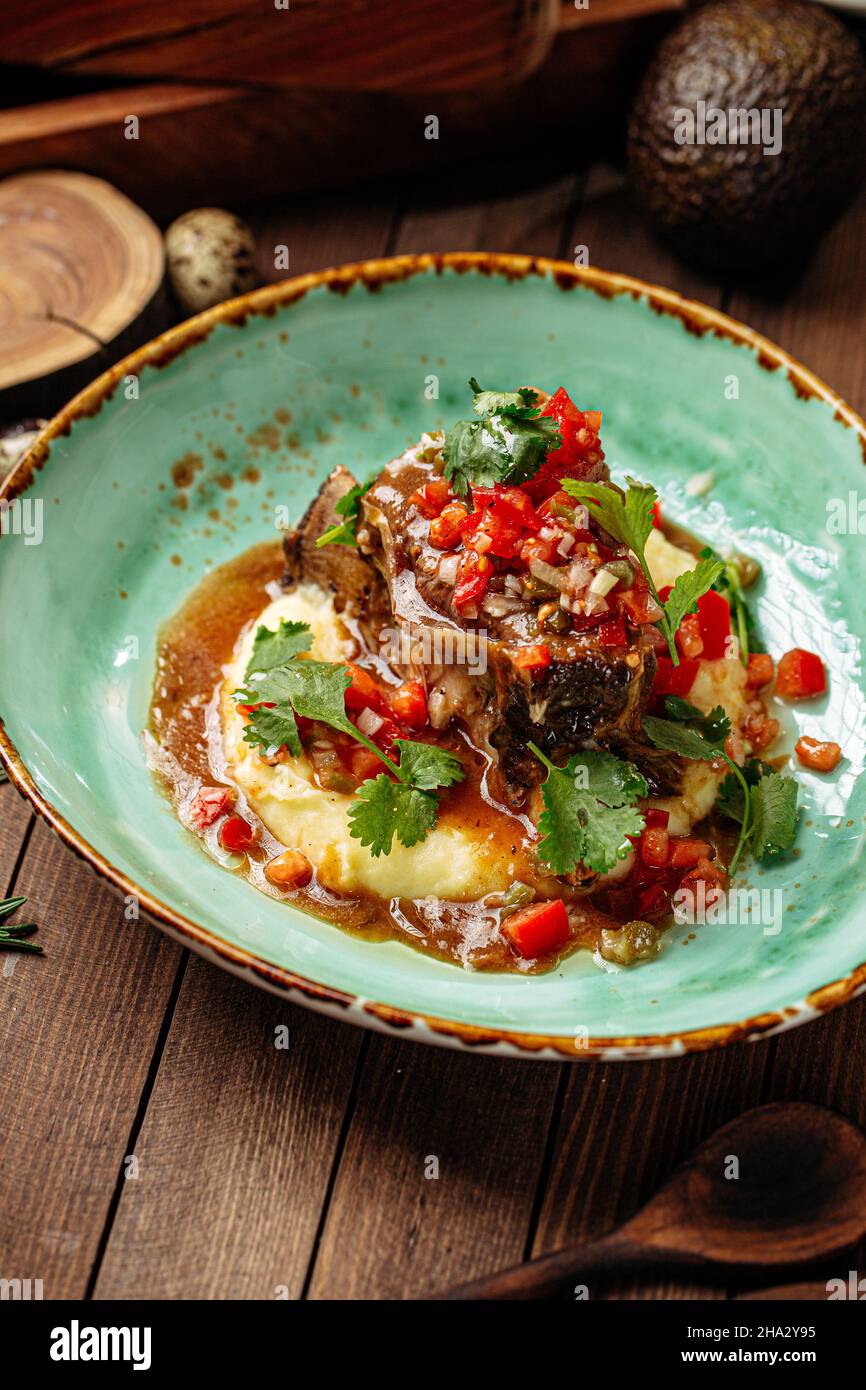 Gourmet stewed lamb ribs with mashed potato Stock Photo Alamy