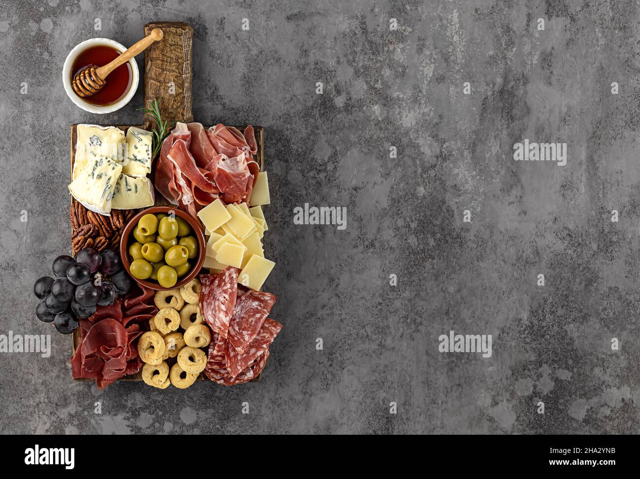 Charcuterie board or Italian antipasti. Assortments of meat and cheese