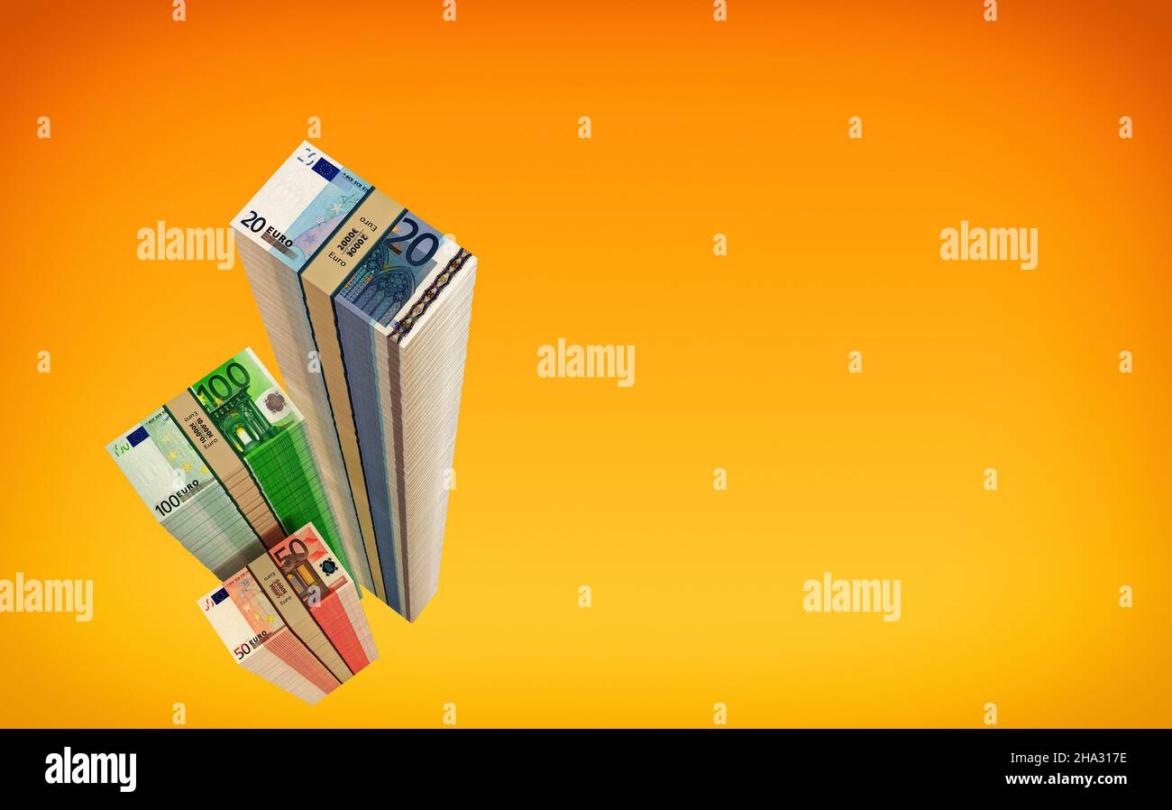 High rising stacks of Euro Banknotes. 3D Rendering Stock Photo - Alamy