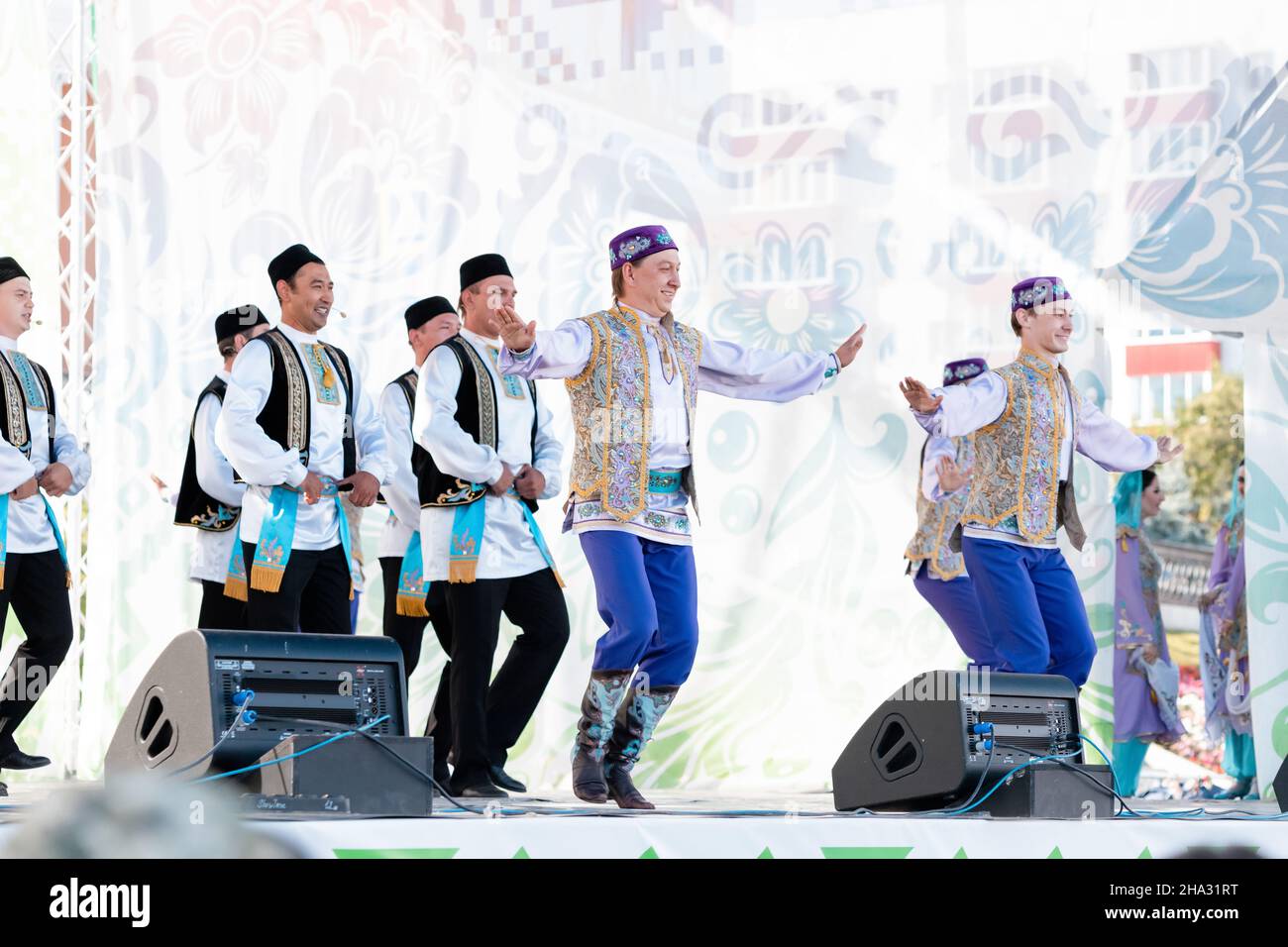 06 July 2021, Ufa, Russia: Tatar National Ensemble dances and sings Stock Photo
