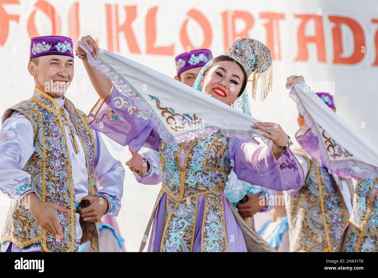 06 July 2021, Ufa, Russia: Tatar National Ensemble dances and sings Stock Photo