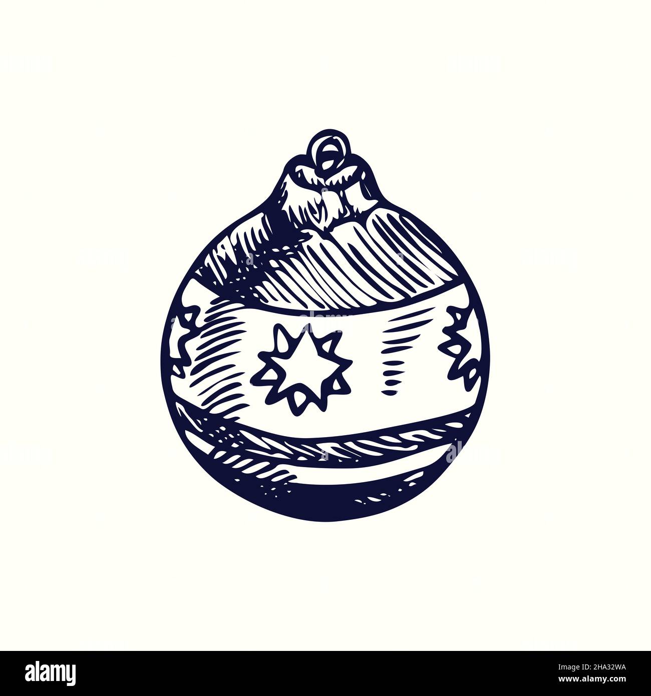 Christmas ornaments (Christmas tree balls). Ink black and white doodle