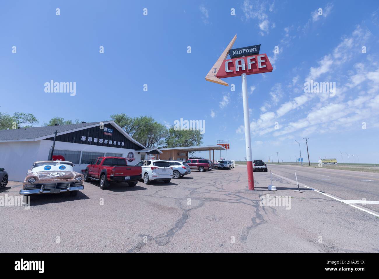 Adrian, Texas USA The  Midpoint Cafe, marks the halfway point on the Route 66. Stock Photo