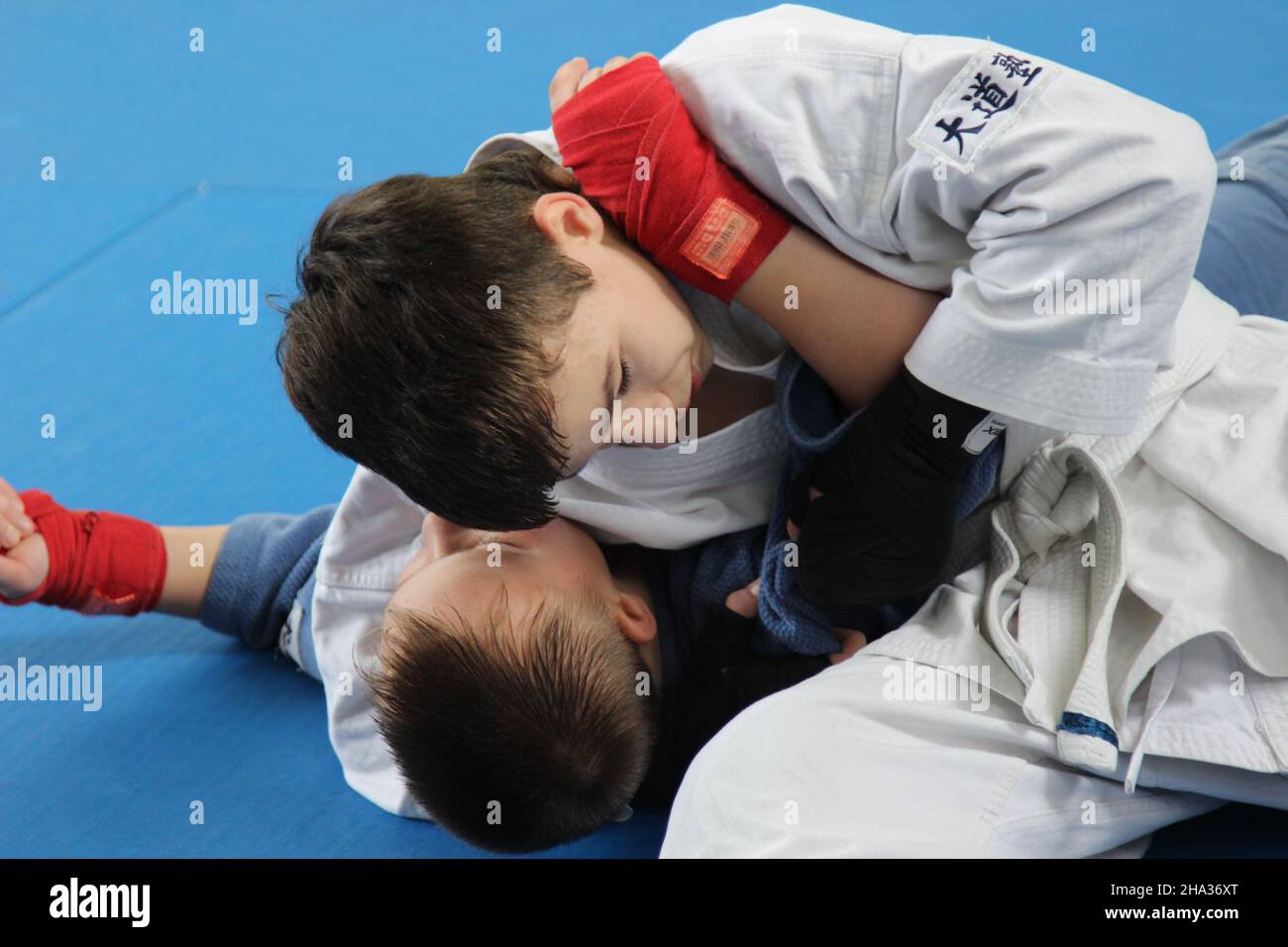Zheleznovodsk Stavropol Territory, Russia, 04.23.2015 st. Engels 21. Martial arts, Kudo, Japan. Children in kimono training in the Stock Photo