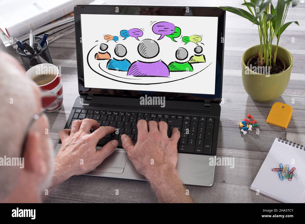 Leadership concept shown on a laptop used by a man Stock Photo