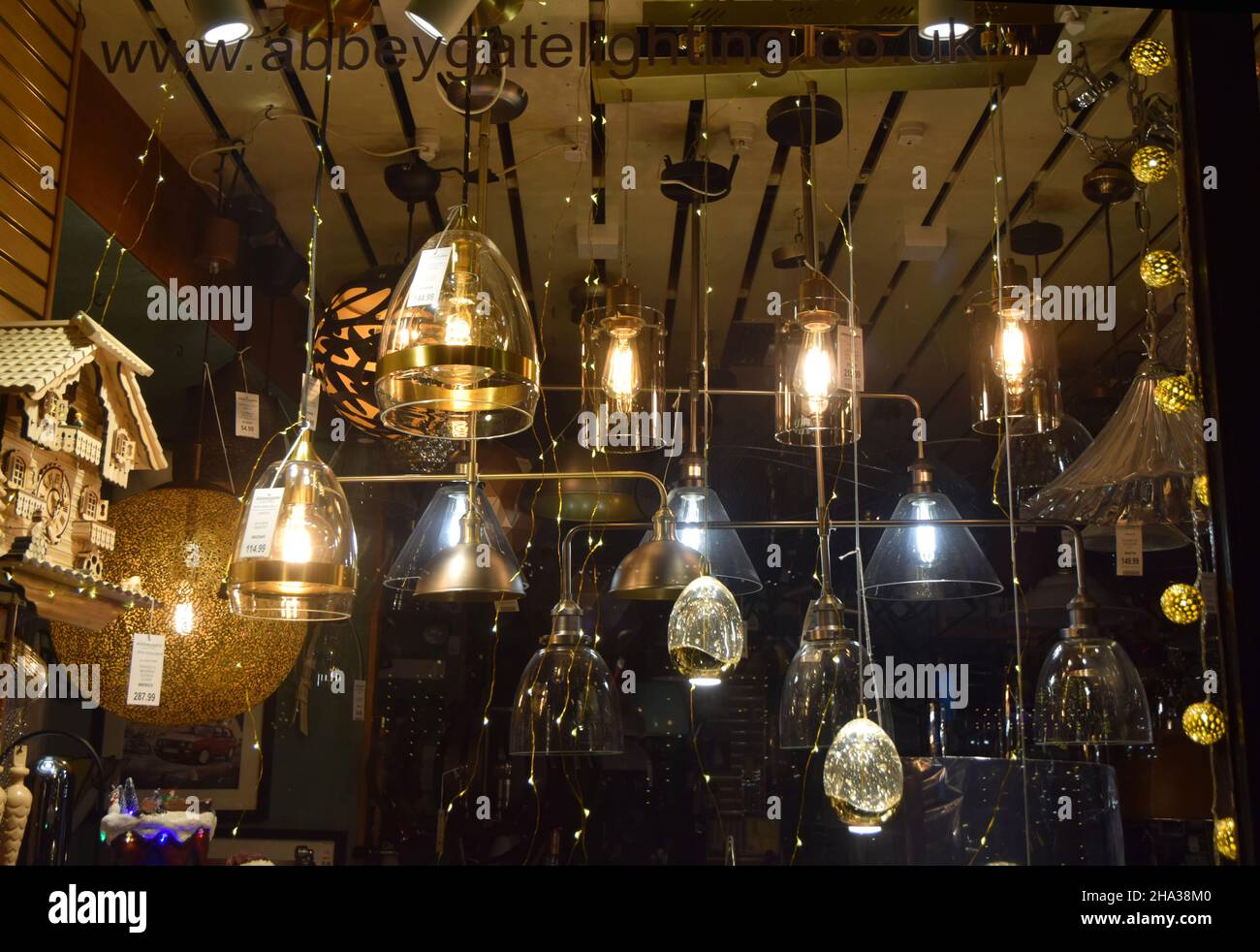 bury st edmunds, lighting shop and decorations christmas 2021 Stock