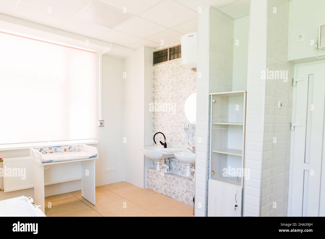 Hospital room with beds, interior of hospital room. Clean and empty room new medical center Stock Photo