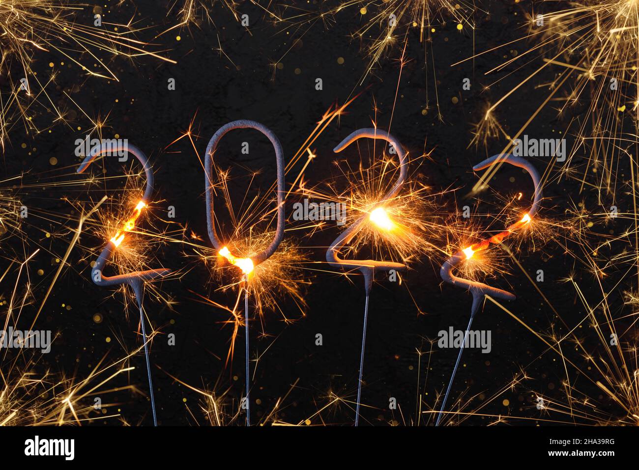 2022 Happy new year card with with shiny sparklers Stock Photo