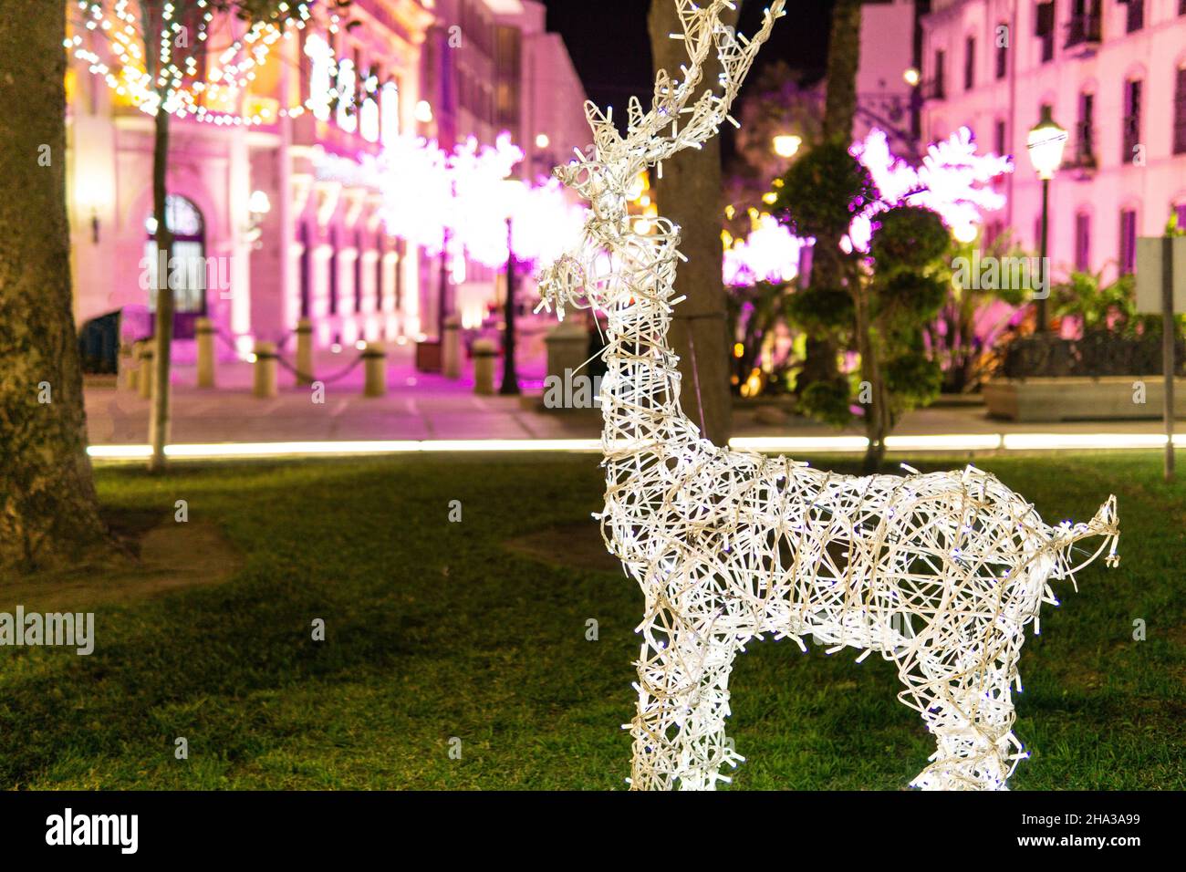 Christmas figures made with lights Stock Photo Alamy