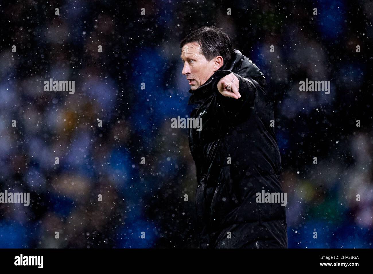 SAN SEBASTIAN, SPAIN - DECEMBER 09: Roger Schmidt Head coach of PSV Eindhoven reacts during the UEFA Europa League group B match between Real Sociedad and PSV Eindhoven at Estadio Anoeta on December 9, 2021 in San Sebastian, Spain. (Photo by MB Media) Stock Photo