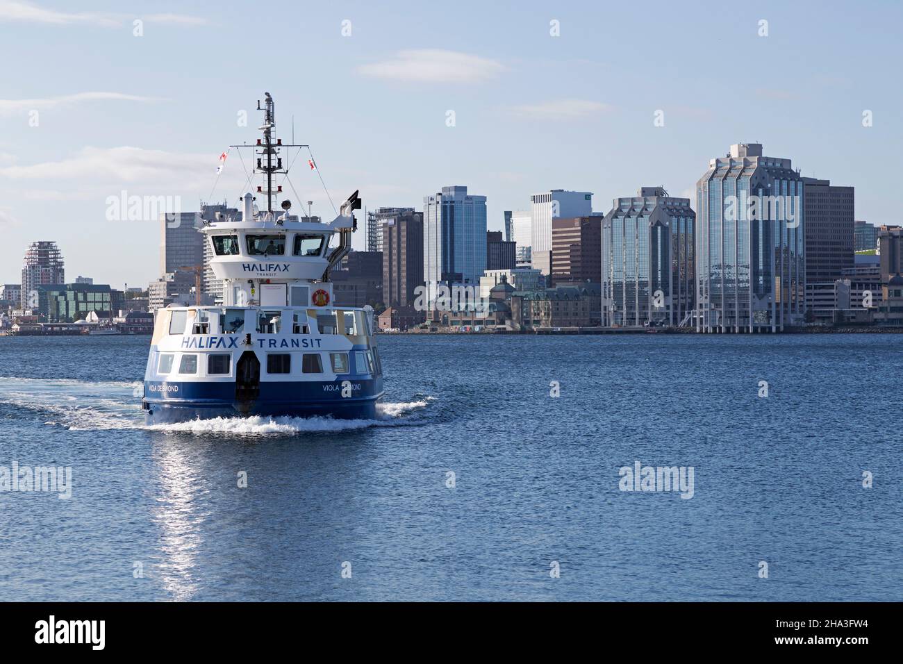 The Halifax-Dartmouth Frry crosses Halifax Harbour in Nova Scotia, Canada. Stock Photo