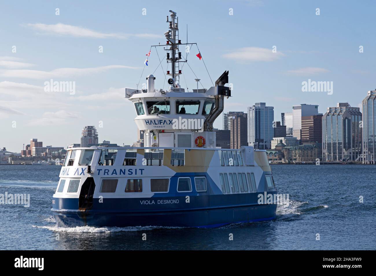 The Halifax-Dartmouth Ferry crosses Halifax Harbour in Nova Scotia, Canada. The transport system is the oldest saltwater ferry service in Norrth Ameri Stock Photo