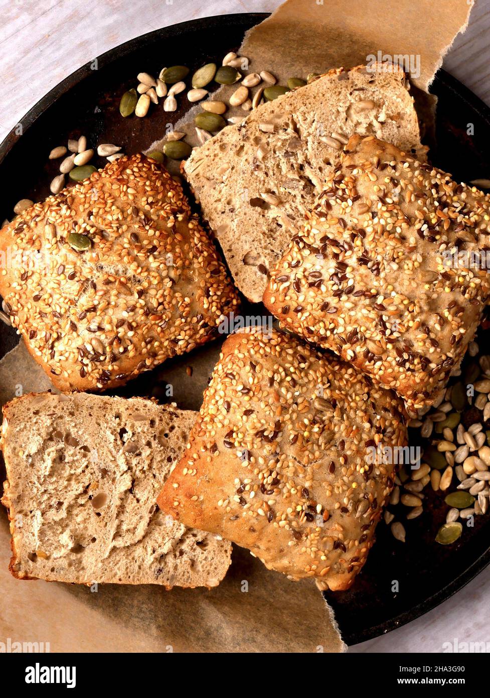 Traditional bread from a Polish bakery -  multigrain rolls Stock Photo