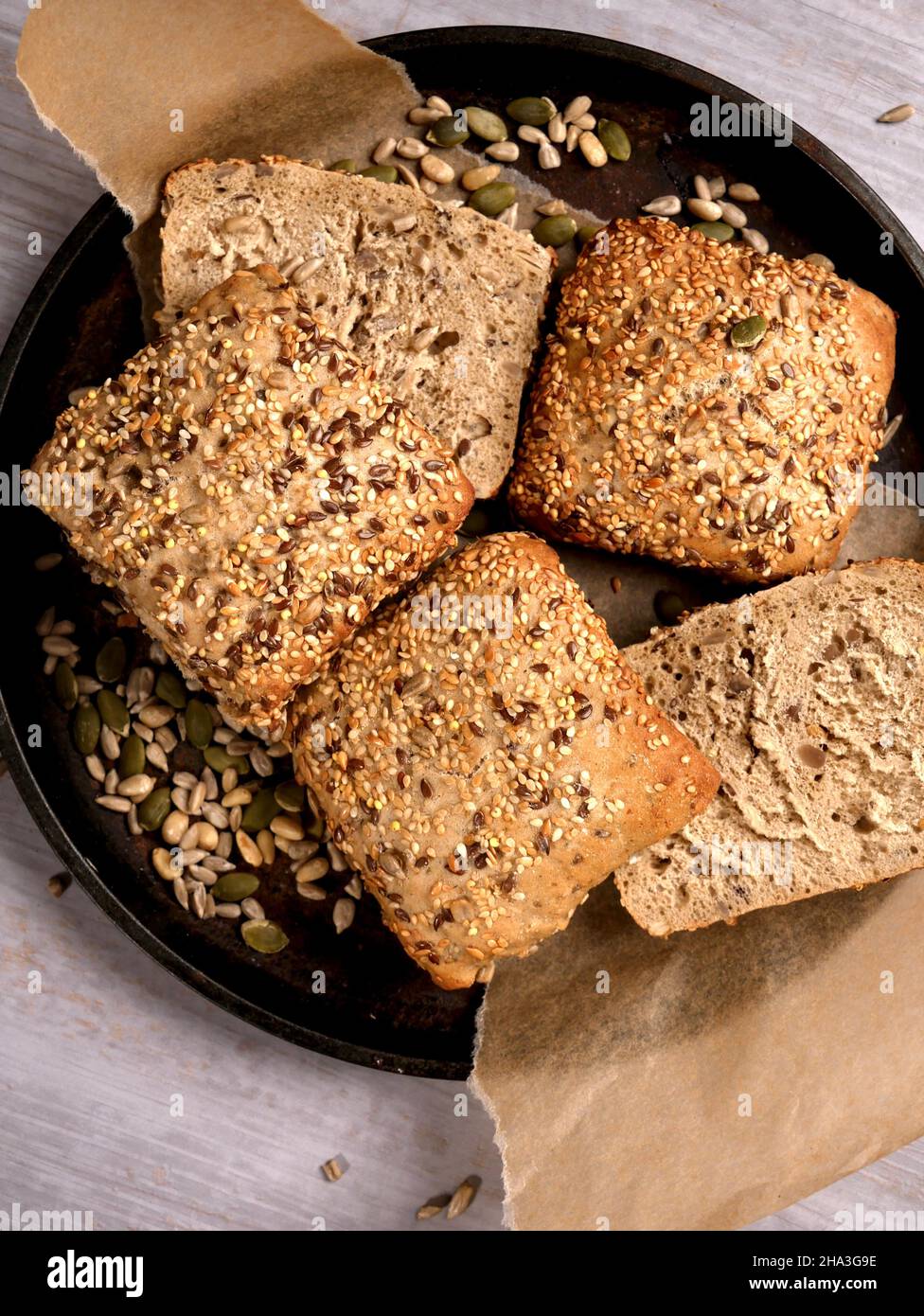 Traditional bread from a Polish bakery -  multigrain rolls Stock Photo