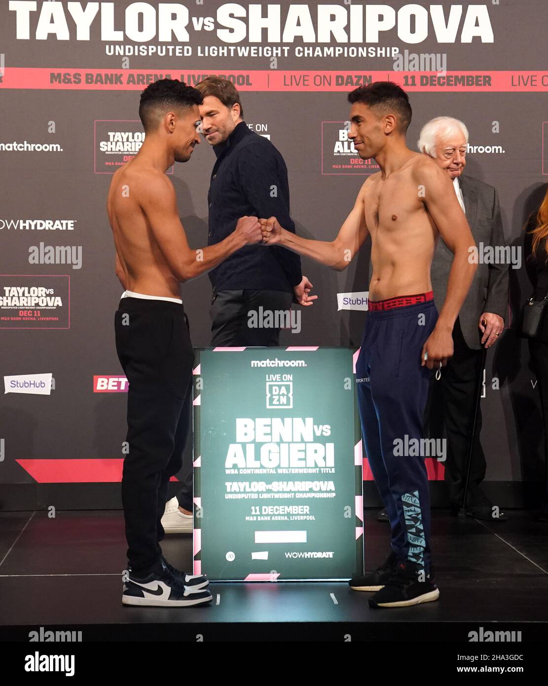 Jordan Gill (left) and Alan Isaias Luques Castillo during a weigh in at The Black-E, Liverpool. Picture date: Friday December 10, 2021. Stock Photo