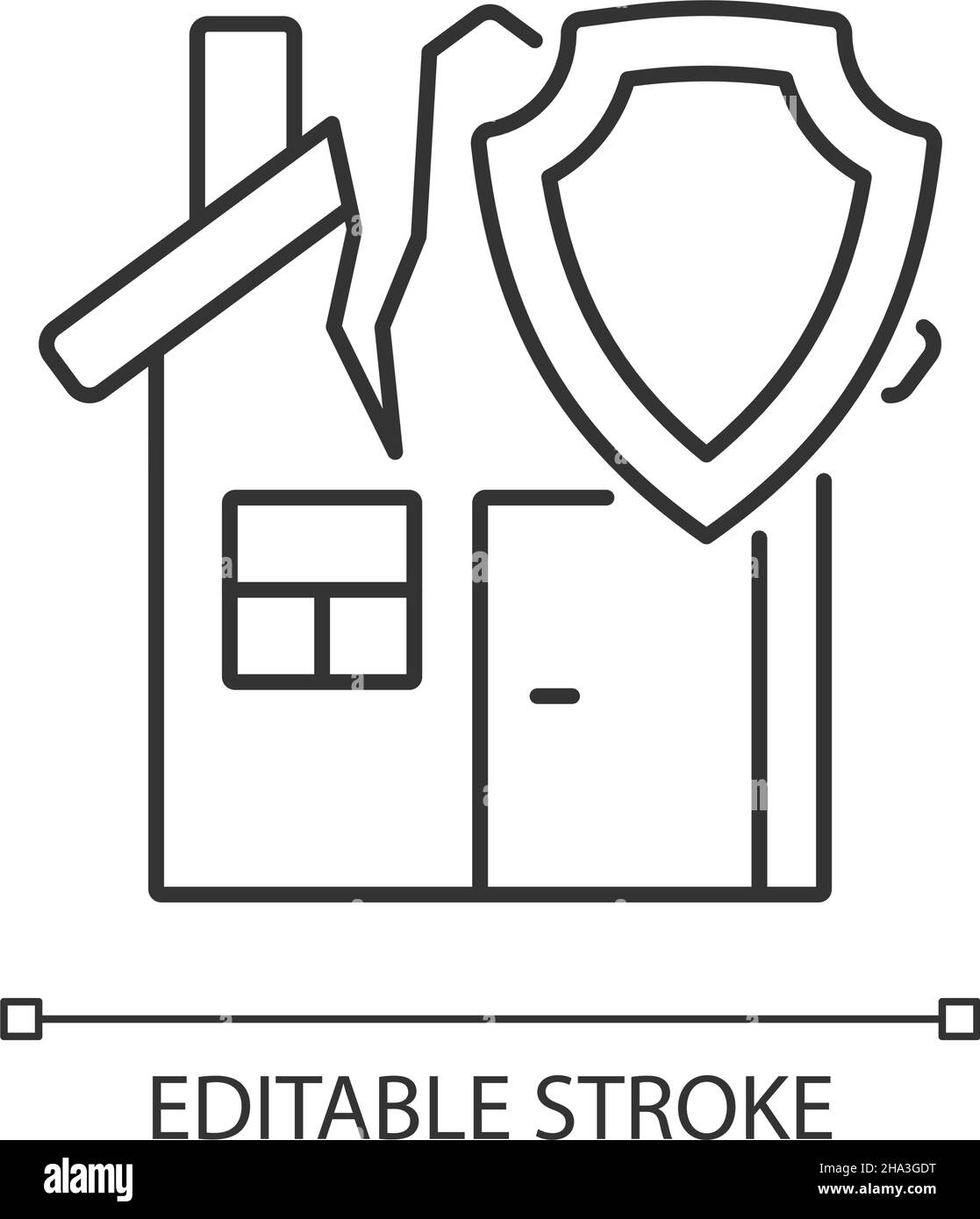Earthquake home insurance linear icon Stock Vector