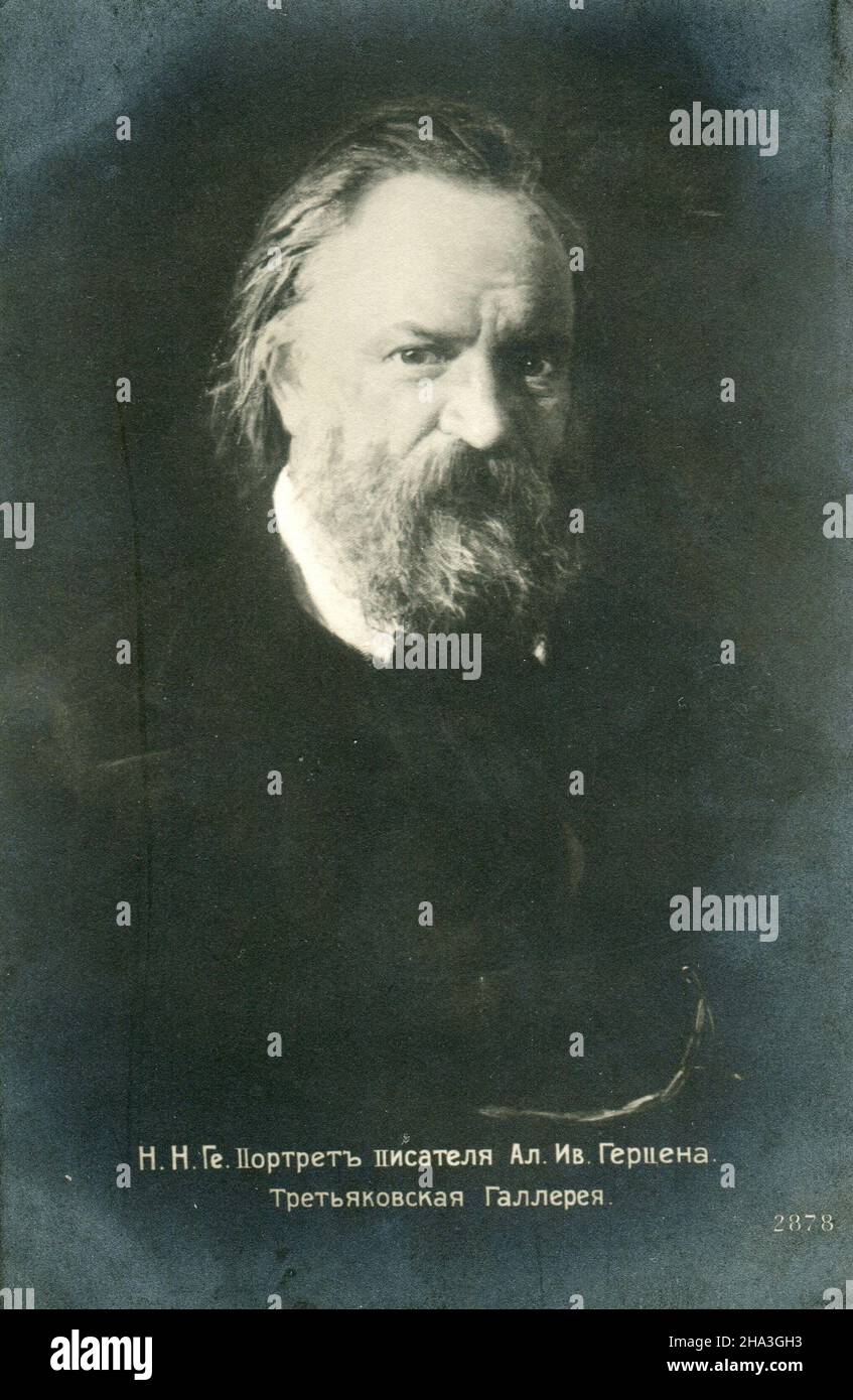 Alexander Ivanovich Herzen (Russian: Александр Иванович Герцен; 6 April [O.S. 25 March] 1812 – 21 January [O.S. 9 January] 1870) was a Russian writer. Old Vintage postcard of the Russian Empire. 1900s. Stock Photo