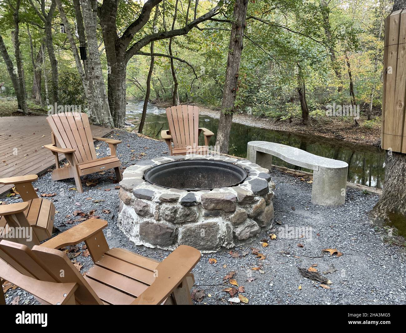 Beautiful view of the garden. The fireplace and chairs Stock Photo