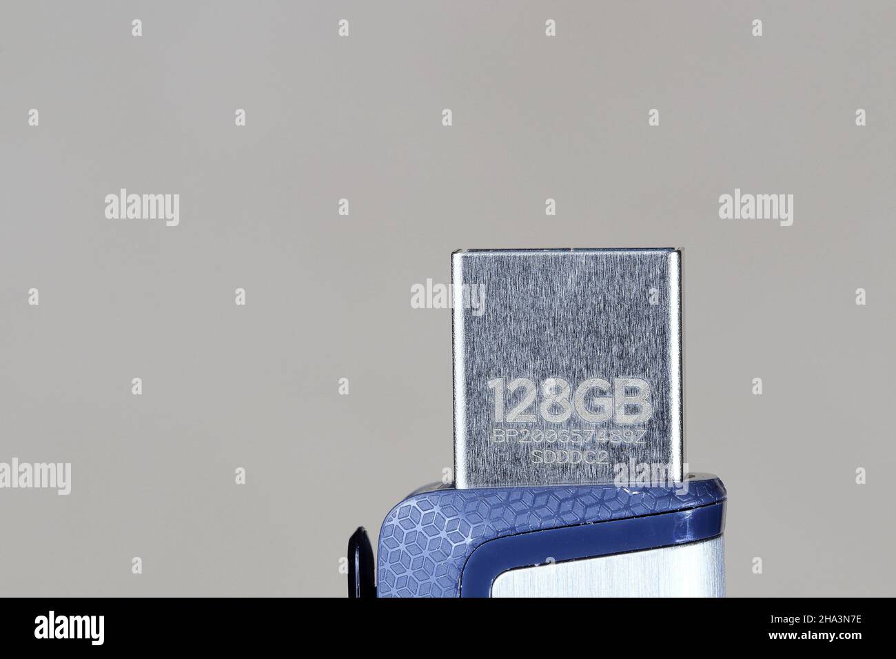 USB memory stick detail on type a interface with capacity size