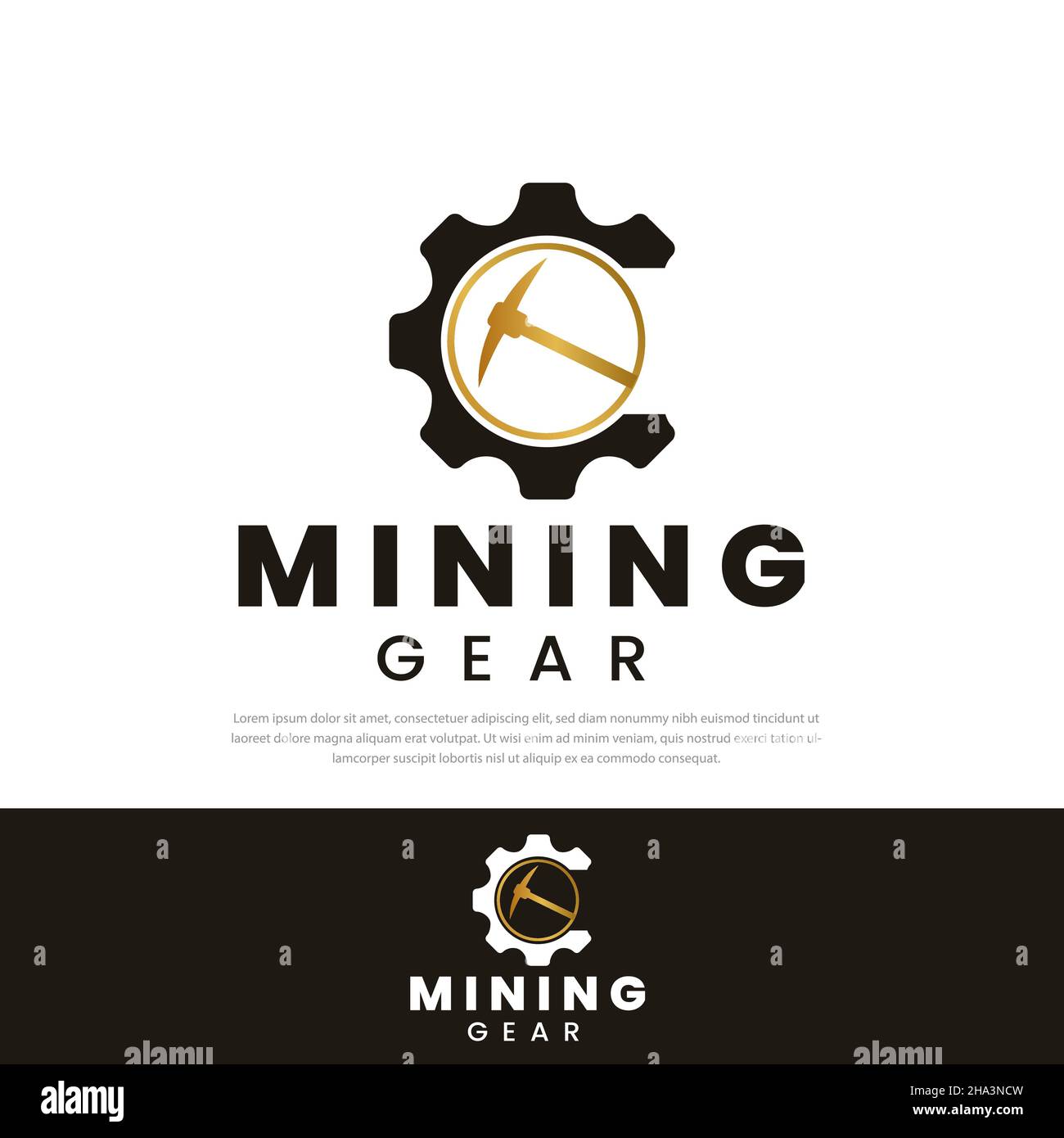 Mining Logo Design golden ax gears.design templates,symbols,icons,illustrations Stock Vector