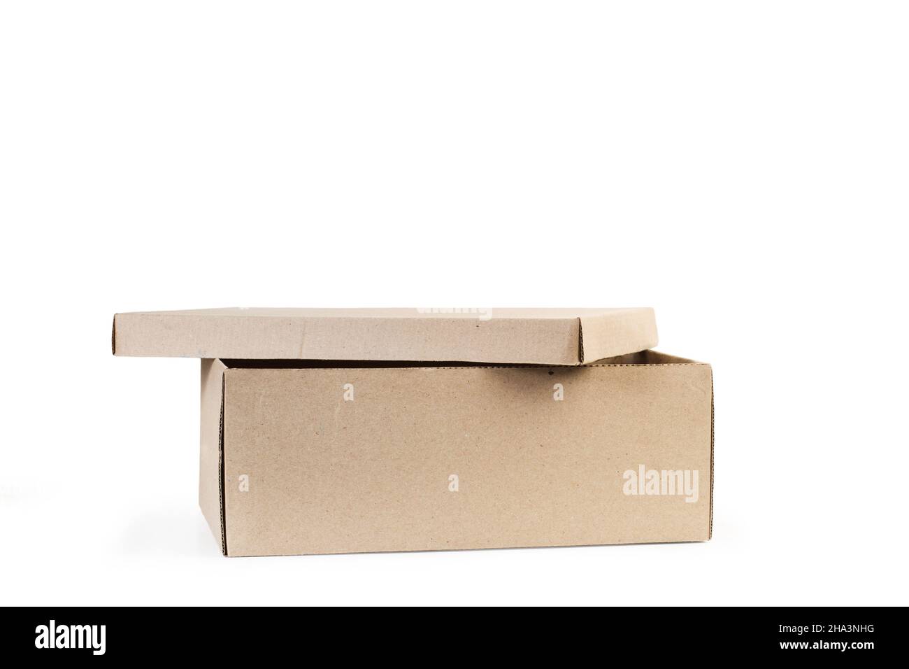 An open cardboard box on a white background Stock Photo