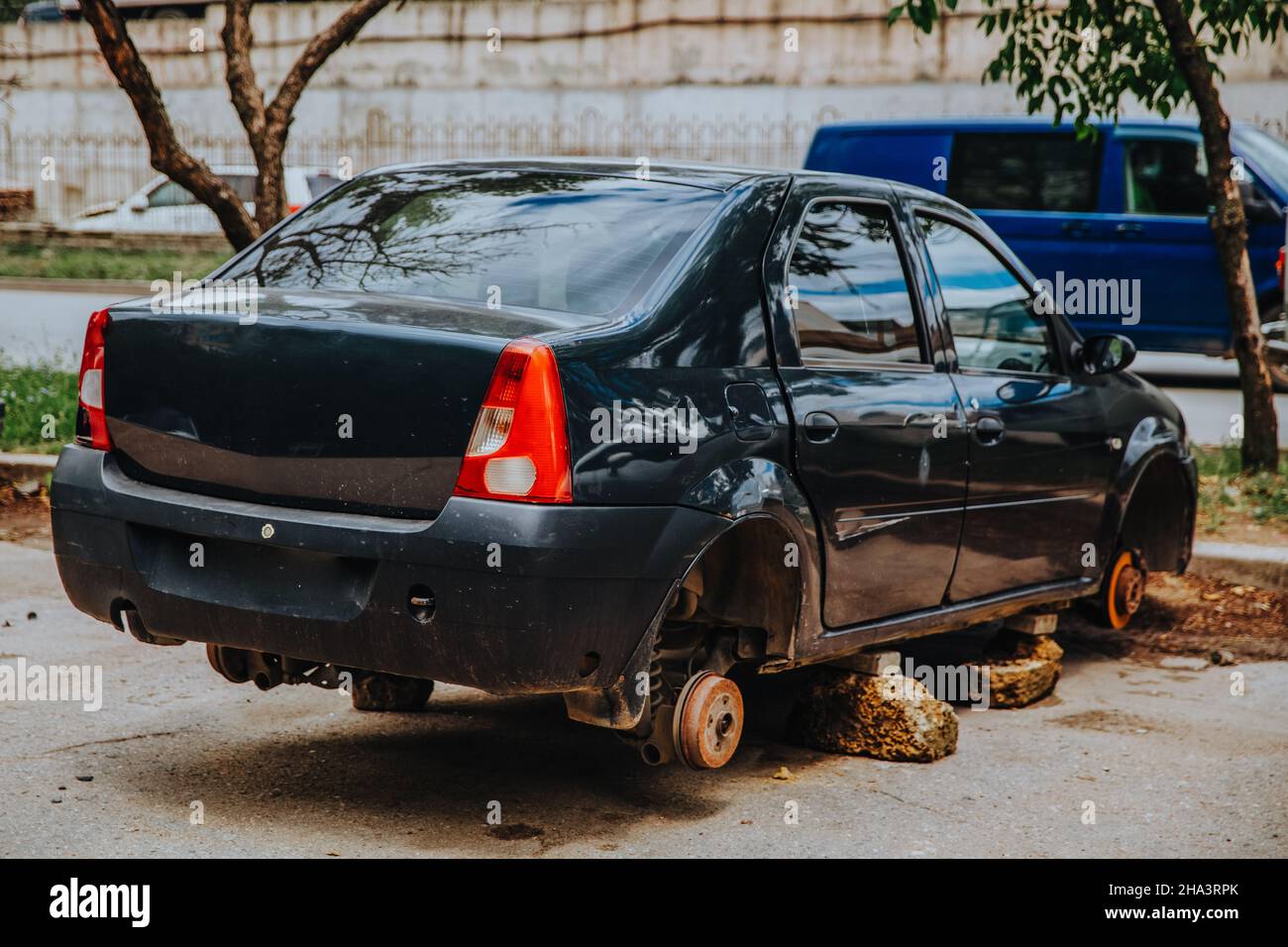 Zaporozhye,Ukraine July 14 2020 A broken passenger car without