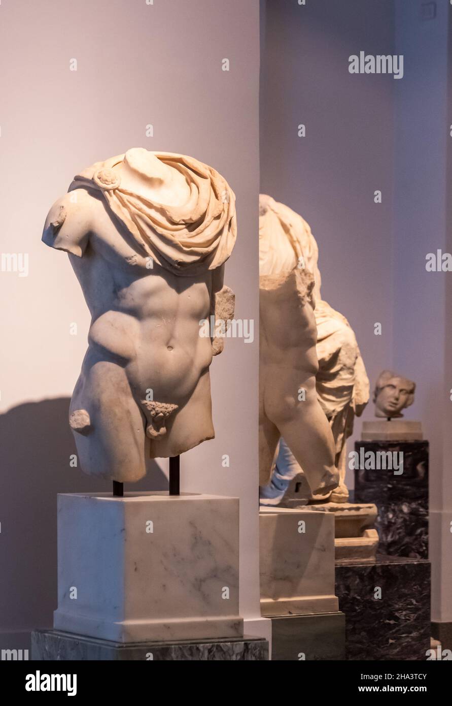 Ancient roman sculpture in marble representing a muscular male torso in ...