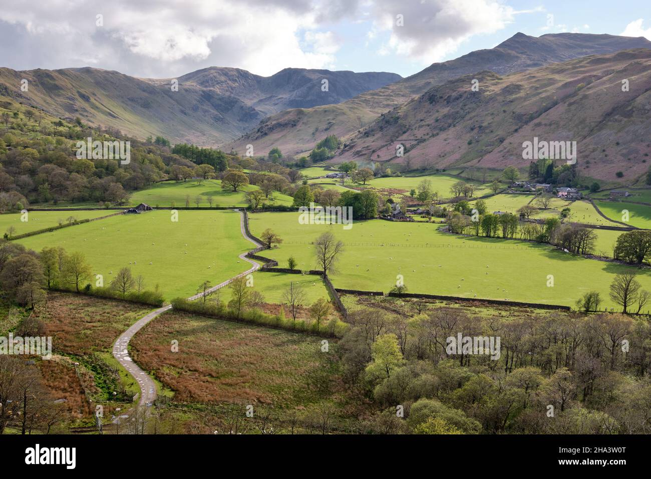 View looking up Deepdale to Hart Crag and Fairfield, with St. Sunday Crag on the right, Lake District, UK Stock Photo