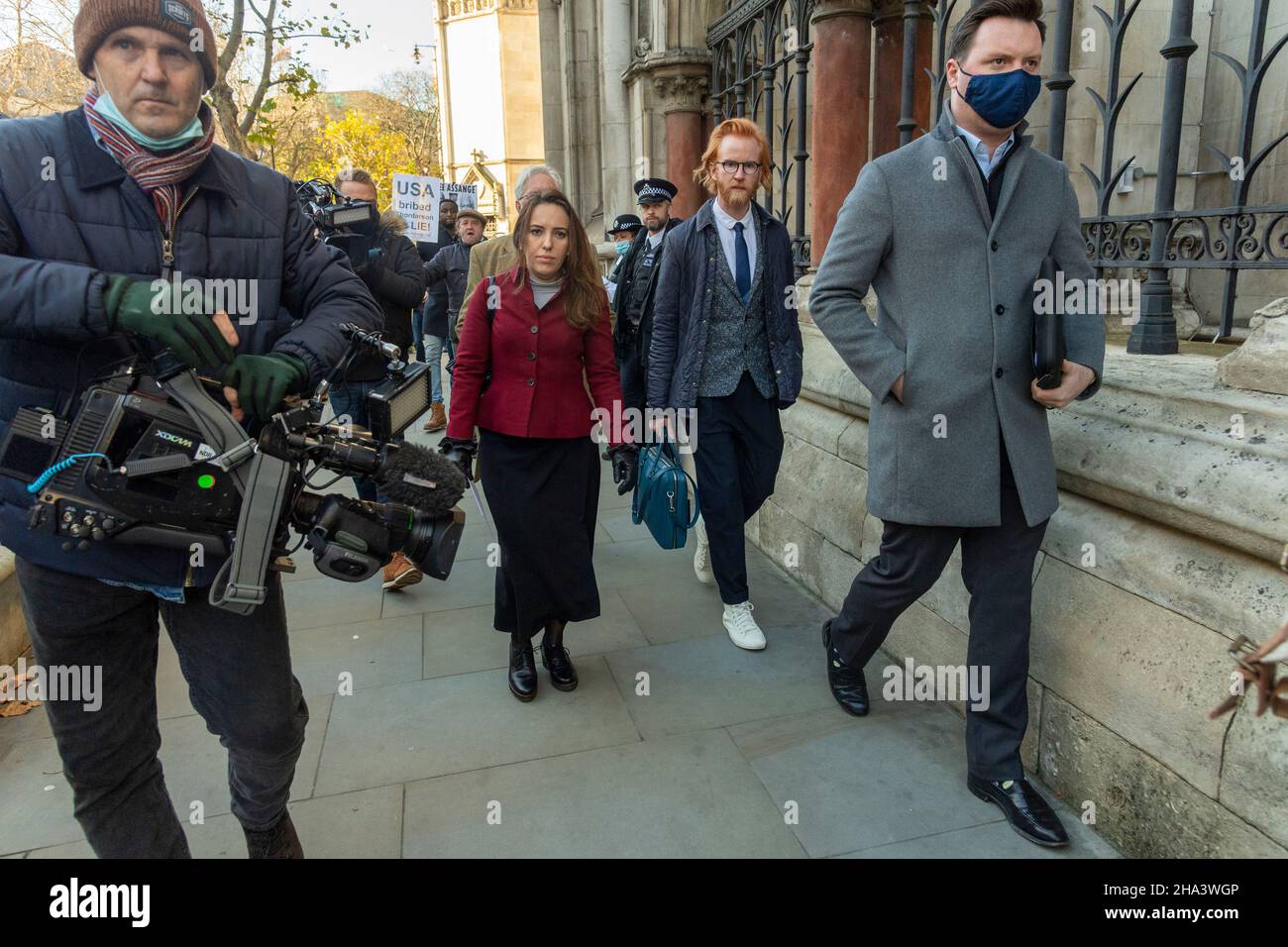London, Britain. 10th Dec, 2021. Stella Moris (C), partner of Julian Assange is seen outside the Royal Courts of Justice in London, Britain, on Dec. 10, 2021. WikiLeaks founder Julian Assange can be extradited to the United States to face espionage charges, the Royal Courts of Justice here ruled Friday as it overturned a lower court ruling earlier this year. Credit: Ray Tang/Xinhua/Alamy Live News Stock Photo