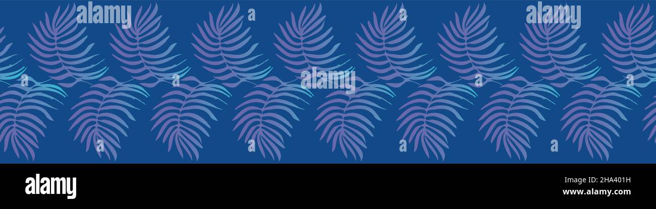 blue and purple palm tree leaves vector border Stock Vector