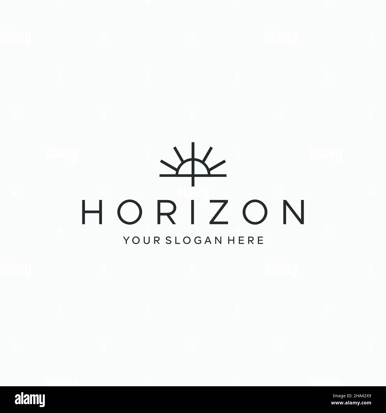 Flat letter mark HORIZON sea beach logo design Stock Vector