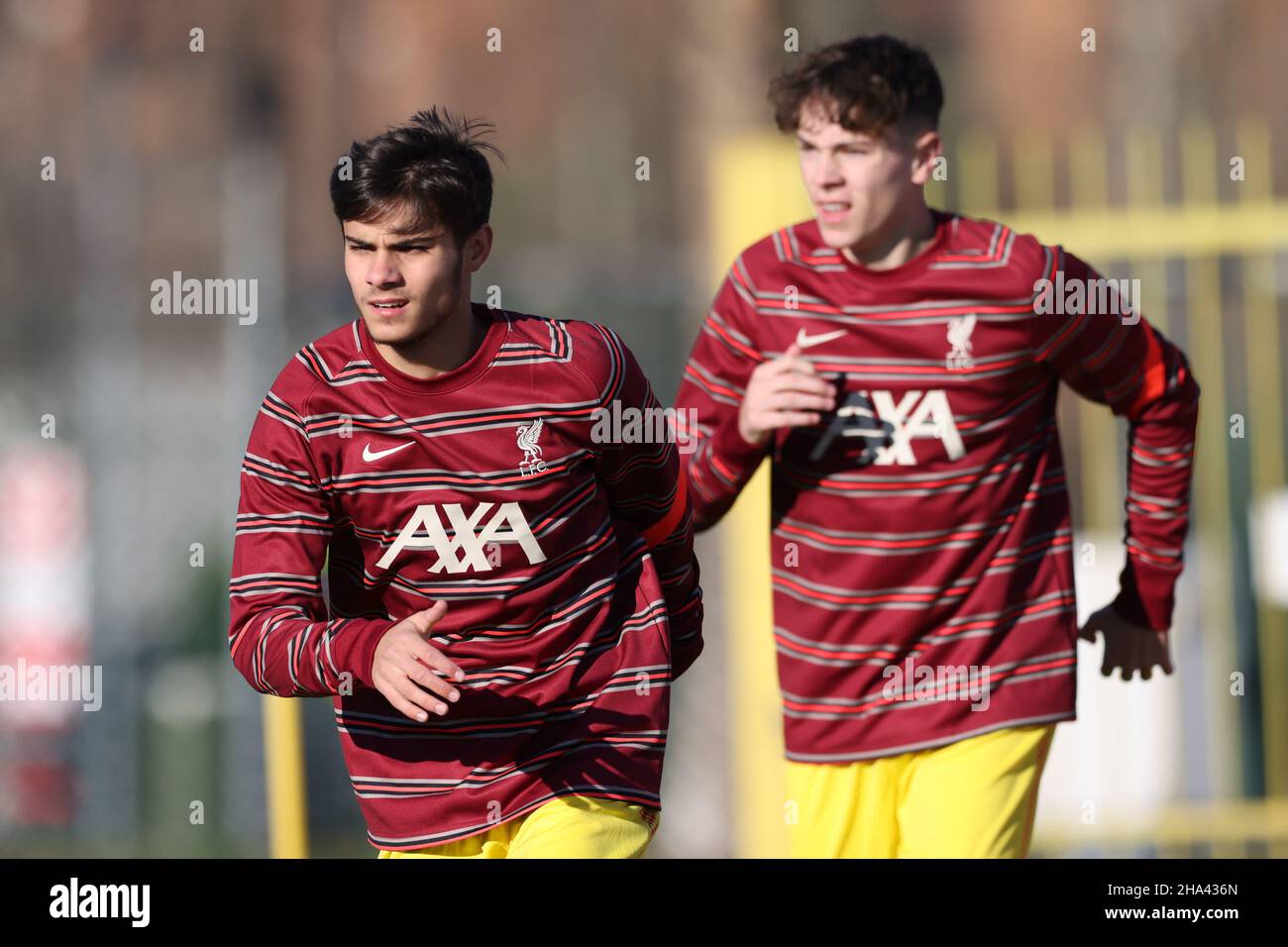 Milan, Italy. 7th Dec, 2021. Oakley Cannonier of Liverpool during the warm  up prior to the UEFA Youth League match at Centro Sportivo Vismara, Milan.  Picture credit should read: Jonathan Moscrop/Sportimage Credit: